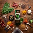 Fresh ingredients for Andhra Store Curry Leaves Pickle — red chillies, garlic, curry leaves and whole spices