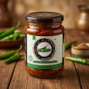 Green Chilli Pickle — Andhra Store glass jar, front view