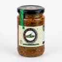 Green Chilli Pickle — Andhra Store sealed glass jar on white background, hygienically packed