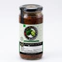 Karela Pickle — Andhra Store sealed glass jar on white background, hygienically packed