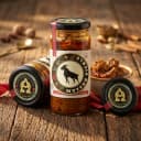 Mutton Pickle — Andhra Store glass jar, front view