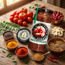 Fresh ingredients for Andhra Store Tomato Pickle — red chillies, garlic, curry leaves and whole spices