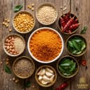 Fresh ingredients for Andhra Store idly podi — roasted lentils, Guntur chilli and whole spices