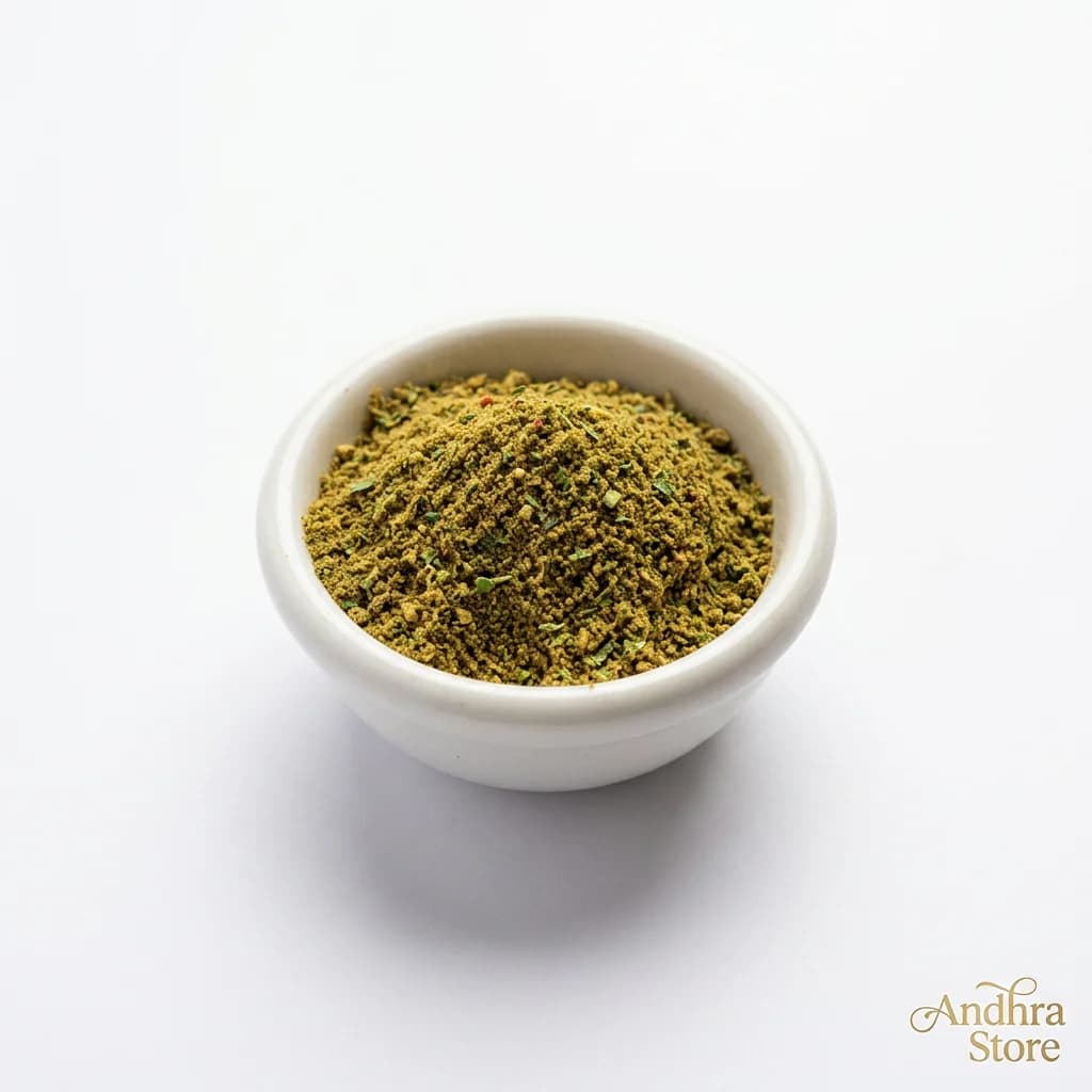 moringa leaves podi — Andhra Store ceramic bowl on white background, product photography