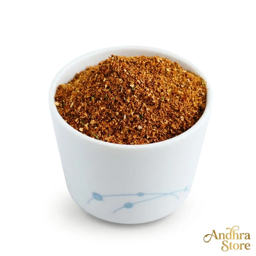 reddish-brown sesame spice — Andhra Store ceramic bowl on white background, product photography