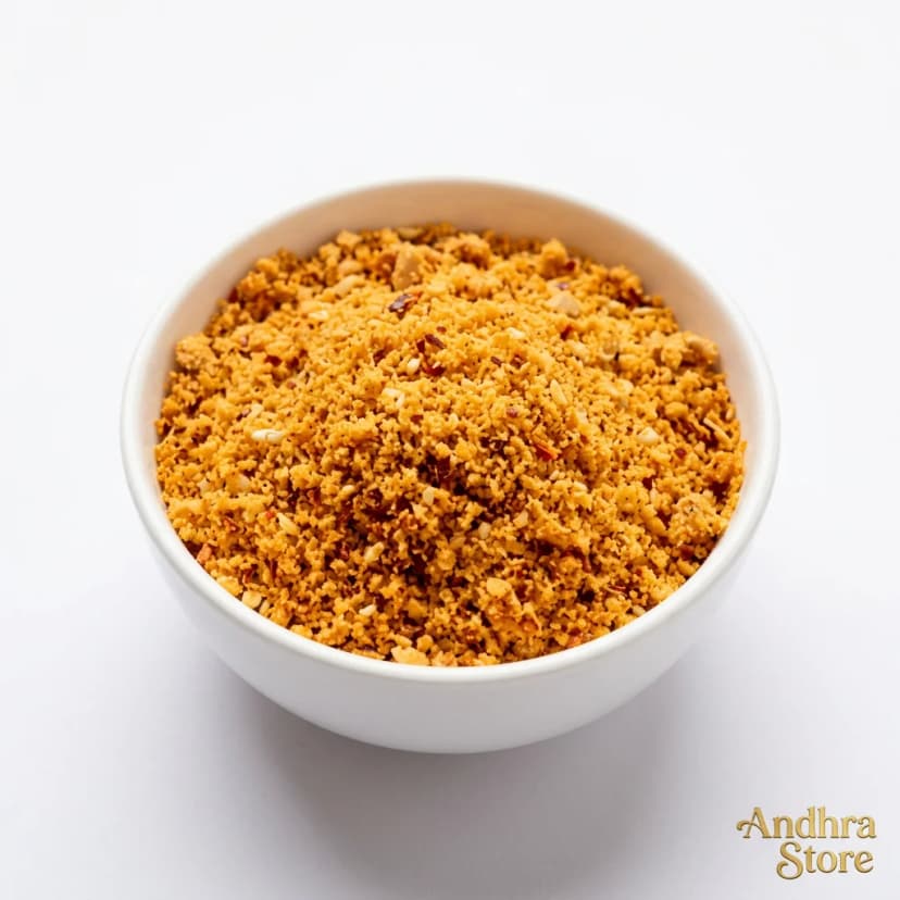 peanut podi — Andhra Store ceramic bowl on white background, product photography