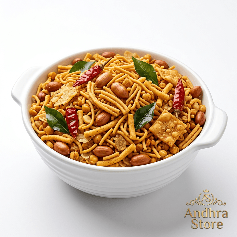 Farsan Mix — colorful Gujarati mixed snack with sev, peanuts and fried lentils
