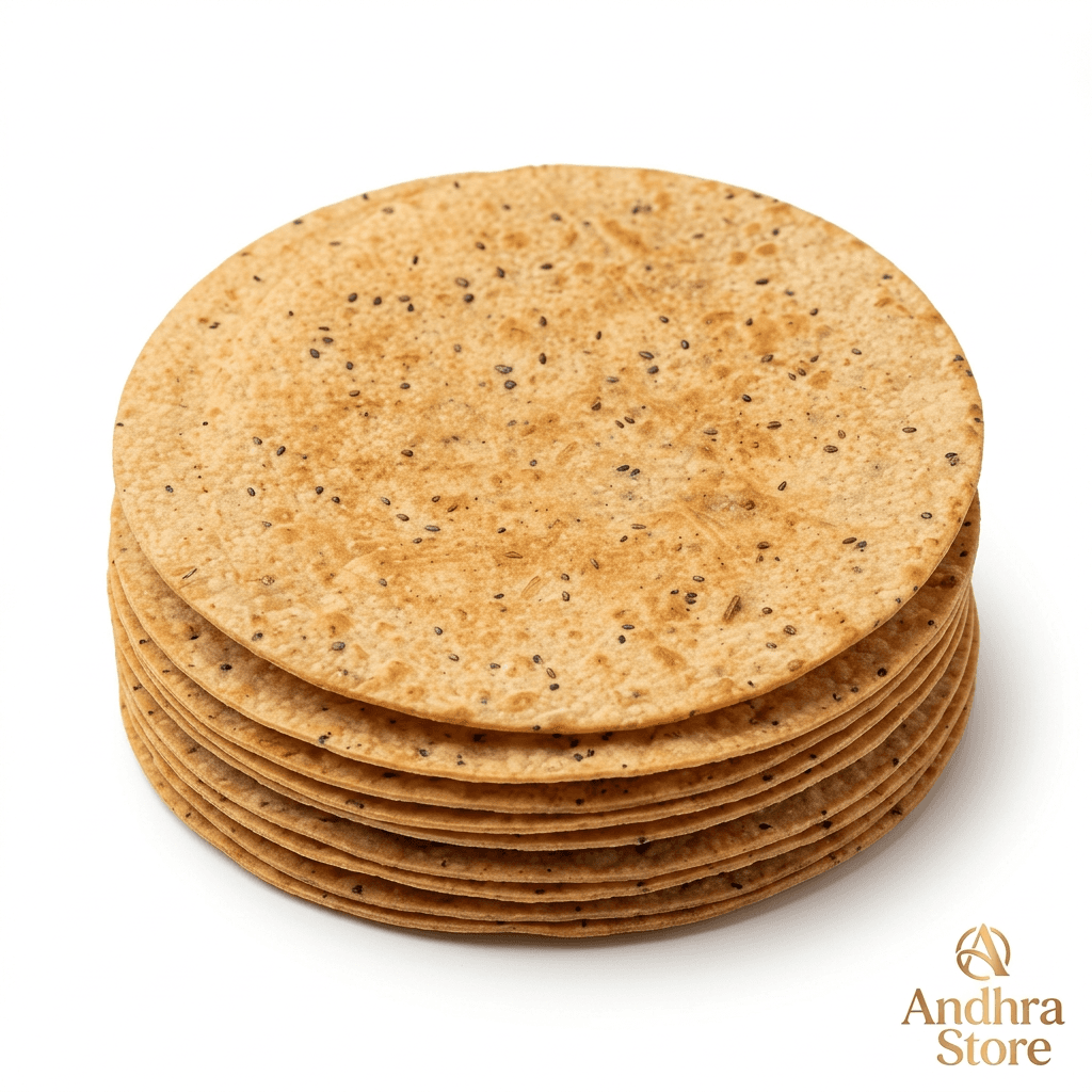 Khakhra — stack of round golden-brown crispy wheat snacks with cumin